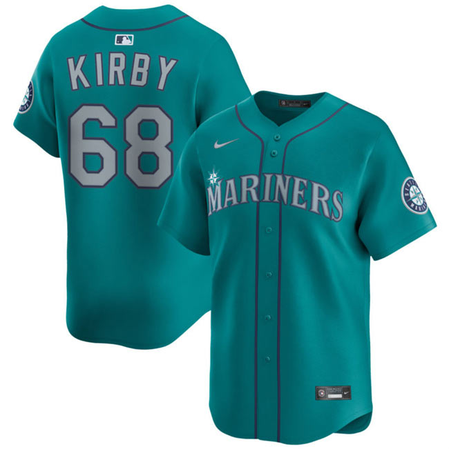 Men's Seattle Mariners 68 George Kirby Aqua Limited Stitched Baseball Jersey