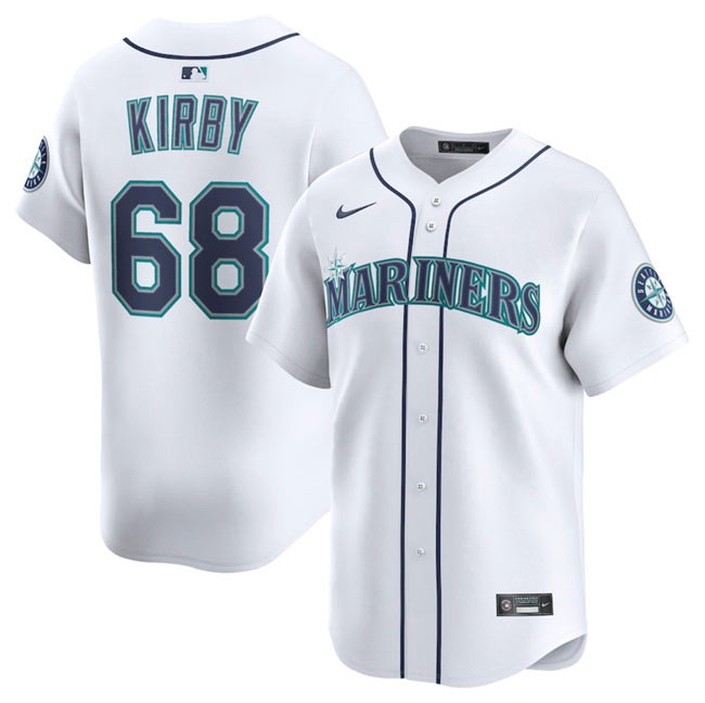 Men's Seattle Mariners 68 George Kirby White Home Limited Stitched Baseball Jersey