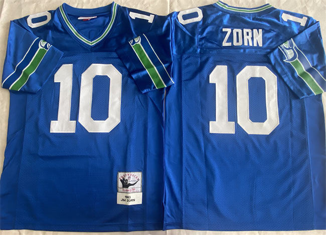 Men's Seattle Seahawks 10 Jim Zorn Royal Throwback Stitched Football Jersey