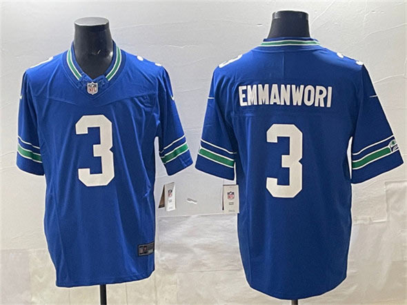 Men's Seattle Seahawks 3 Nick Emmanwori Royal 2024 F.U.S.E Throwback Vapor Limited Football Stitched Jersey
