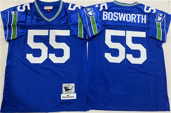 Men's Seattle Seahawks 55 Brian Bosworth Royal Throwback Football Stitched Jersey