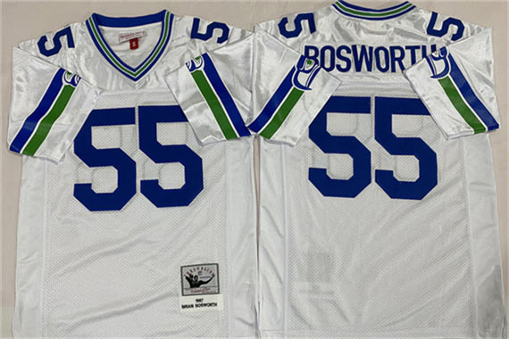 Men's Seattle Seahawks 55 Brian Bosworth White Throwback Football Stitched Jersey