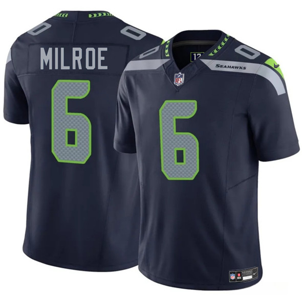 Men's Seattle Seahawks 6 Jalen Milroe Navy 2025 F.U.S.E. Vapor Limited Football Stitched Jersey