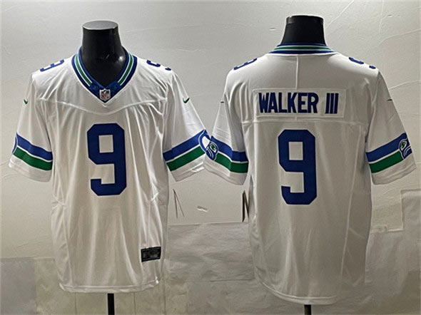 Men's Seattle Seahawks 9 Kenneth Walker III White F.U.S.E. Throwback Vapor Limited Football Stitched Jersey