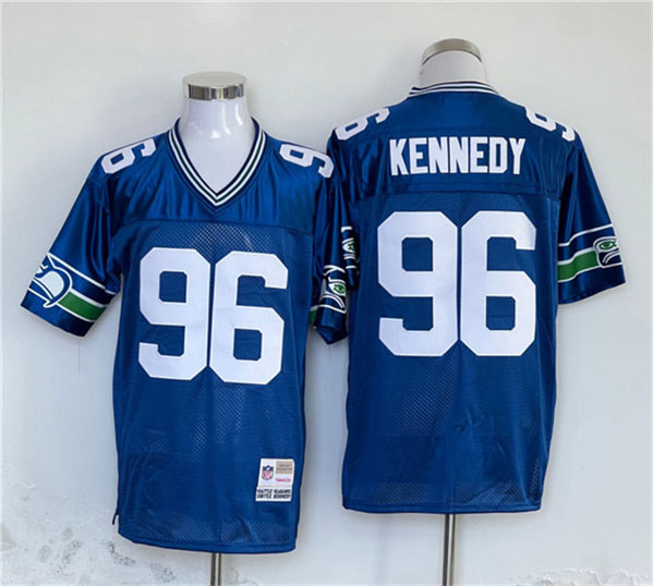 Men's Seattle Seahawks 96 Cortez Kennedy Blue Throwback Football Stitched Jersey
