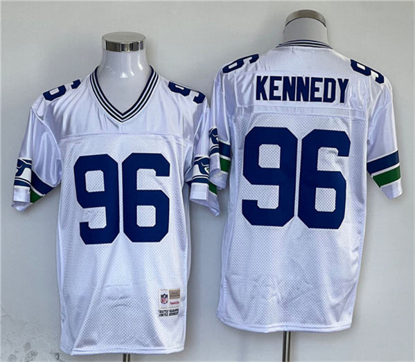 Men's Seattle Seahawks 96 Cortez Kennedy White Throwback Stitched Football Jersey