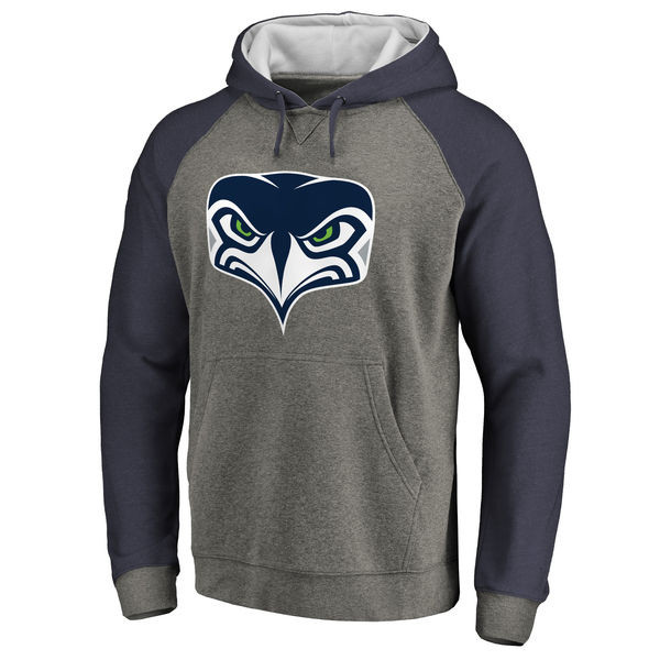 Men's Seattle Seahawks NFL Pro Line by Fanatics Branded Gray Navy Throwback Logo Big Tall Tri Blend Raglan Pullover Hoodie