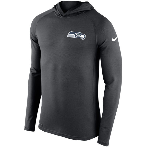 Men's Seattle Seahawks  Charcoal Stadium Touch Hooded Performance Long Sleeve T Shirt