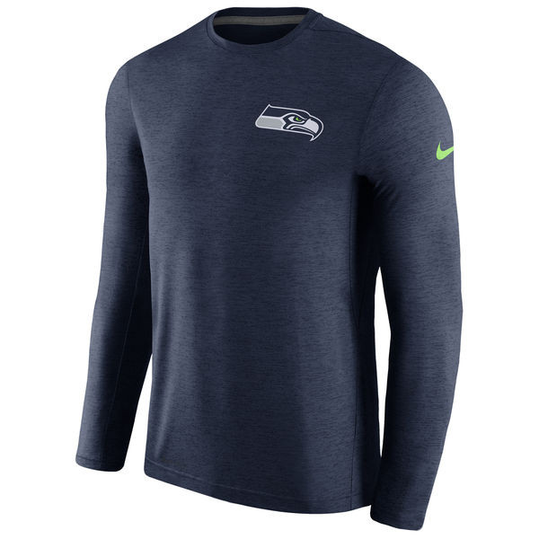 Men's Seattle Seahawks  College Navy Coaches Long Sleeve Performance T Shirt