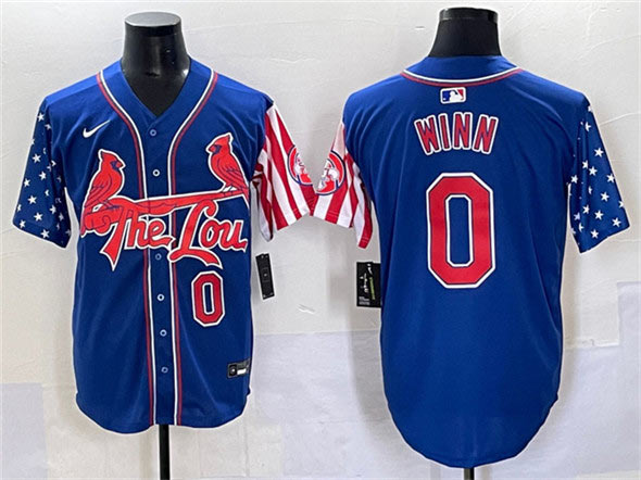 Men's St. Louis Cardinals 0 Masyn Winn Royal Independence Day Vapor Premier Limited Stitched Baseball Jersey