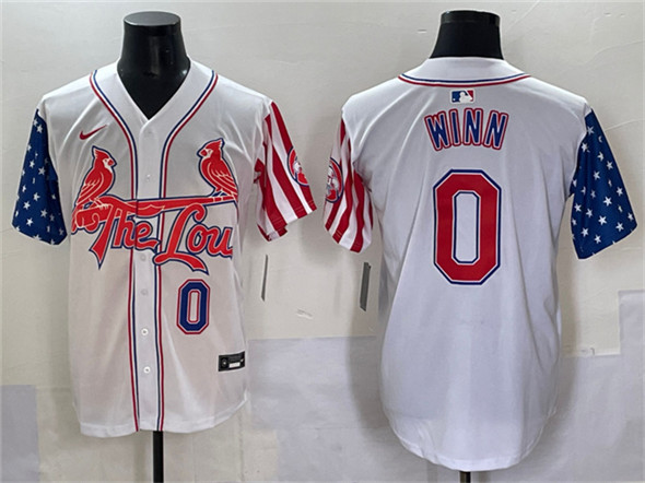 Men's St. Louis Cardinals 0 Masyn Winn White Independence Day Vapor Premier Limited Stitched Baseball Jersey