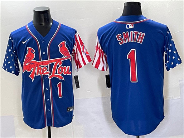Men's St. Louis Cardinals 1 Ozzie Smith Royal Independence Day Vapor Premier Limited Stitched Baseball Jersey