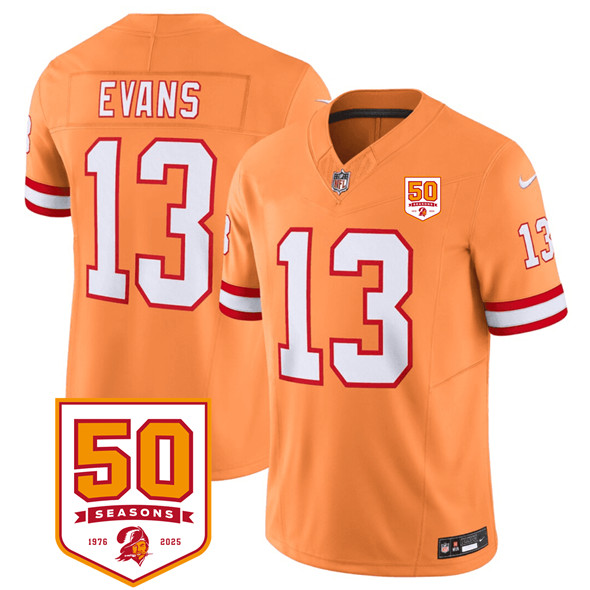 Men's Tampa Bay Buccaneers 13 Mike Evans Orange 2025 F.U.S.E. 50th Anniversary Patch Vapor Untouchable Limited Football Stitched Jersey