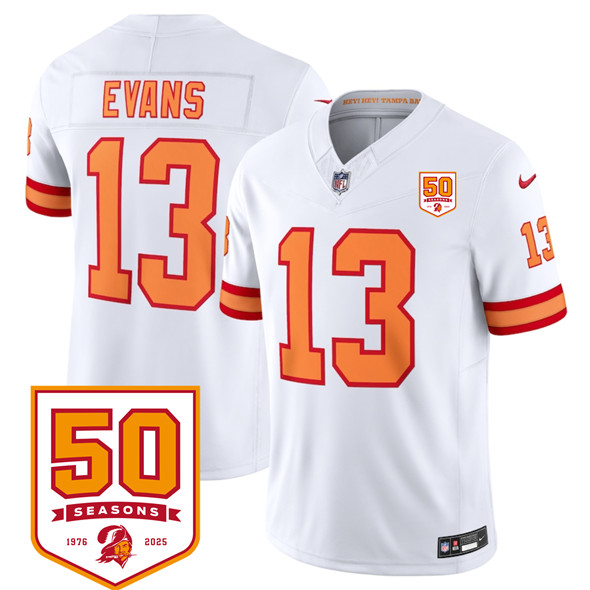 Men's Tampa Bay Buccaneers 13 Mike Evans White 2025 F.U.S.E. 50th Anniversary Patch Vapor Untouchable Limited Football Stitched Jersey