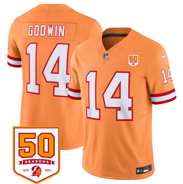 Men's Tampa Bay Buccaneers 14 Chris Godwin Orange 2025 F.U.S.E. 50th Anniversary Patch Vapor Untouchable Limited Football Stitched Jersey