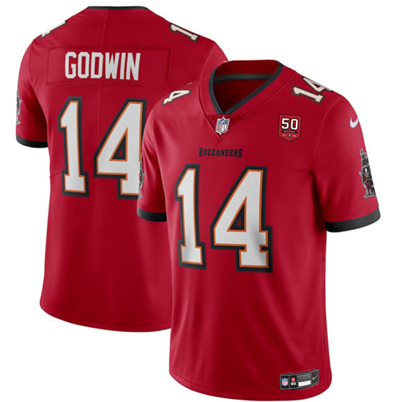 Men's Tampa Bay Buccaneers 14 Chris Godwin Red 2025 50th Season patch Vapor Untouchable Limited Football Stitched Jersey