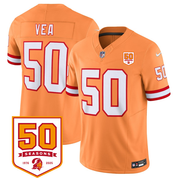 Men's Tampa Bay Buccaneers 50 Vita Vea Orange 2025 F.U.S.E. 50th Anniversary Patch Vapor Untouchable Limited Football Stitched Jersey