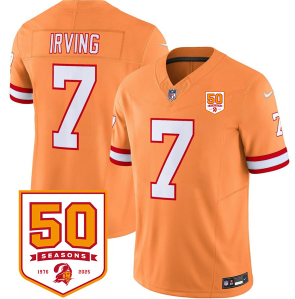 Men's Tampa Bay Buccaneers 7 Bucky Irving Orange 2025 F.U.S.E. 50th Anniversary Patch Vapor Untouchable Limited Football Stitched Jersey