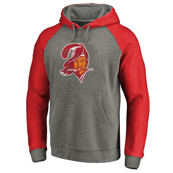 Men's Tampa Bay Buccaneers NFL Pro Line by Fanatics Branded Gray Red Throwback Logo Big Tall Tri Blend Raglan Pullover Hoodie