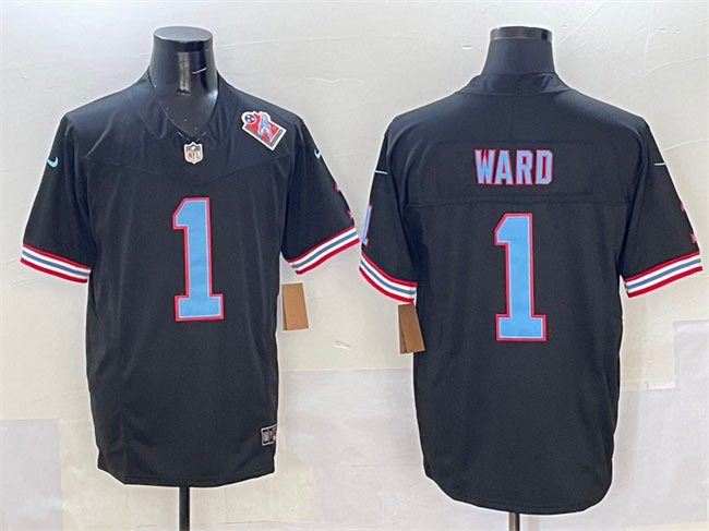 Men's Tennessee Titans 1 Cameron Ward Black 2025 Draft F.U.S.E. 1997 Throwback Patch Vapor Limited Football Stitched Jersey