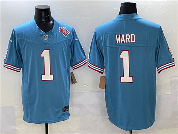 Men's Tennessee Titans 1 Cameron Ward Blue 2025 Draft F.U.S.E. 1997 Throwback Patch Vapor Limited Football Stitched Jersey