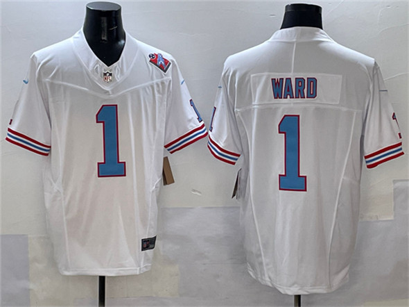 Men's Tennessee Titans 1 Cameron Ward White 2025 Draft F.U.S.E. 1997 Throwback Patch Vapor Limited Football Stitched Jersey