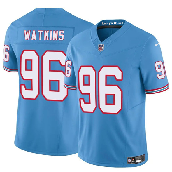Men's Tennessee Titans 96 Carlos Watkins Blue 2025 F.U.S.E. Throwback Vapor Limited Football Stitched Jersey