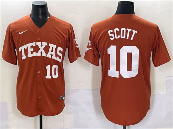 Men's Texas Longhorns 10 Mia Scott Orange SEC Patch Stitched Jersey