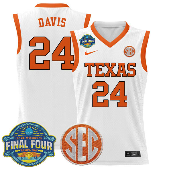 Men's Texas Longhorns 24 Clarissa Davis White 2025 Sec Women’s Final Four Patch Stitched Basketball Jersey