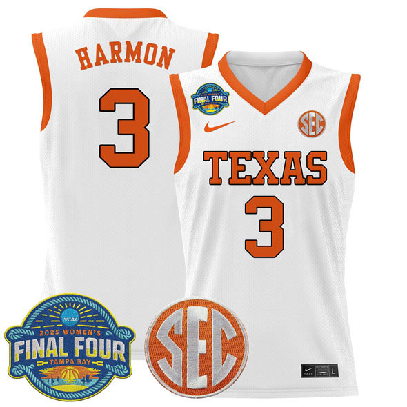 Men's Texas Longhorns 3 Rori Harmon White 2025 Sec Women’s Final Four Patch Stitched Basketball Jersey