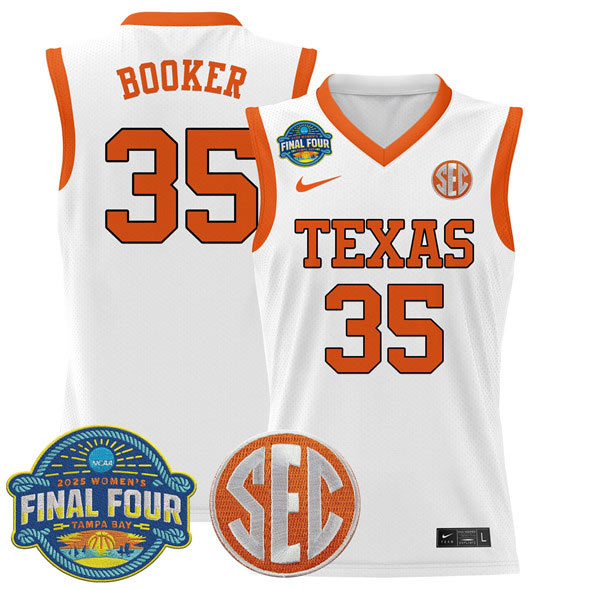 Men's Texas Longhorns 35 Madison Booker White 2025 Sec Women’s Final Four Patch Stitched Basketball Jersey