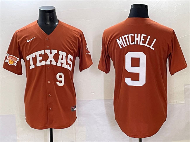 Men's Texas Longhorns 9 Joley Mitchell Orange 2025 Softball National Champions & SEC Patch Stitched Jersey