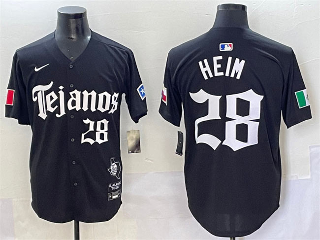 Men's Texas Rangers 28 Jonah Heim Black Gothic Mexico 2025 Vapor Premier Limited Stitched Baseball Jersey