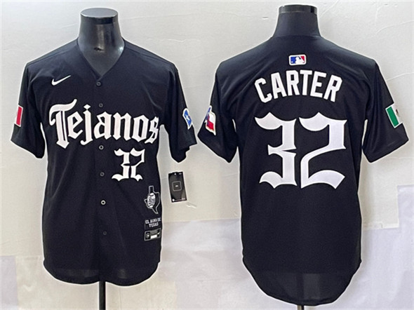 Men's Texas Rangers 32 Evan Carter Black Mexico 2025 Vapor Premier Limited Stitched Baseball Jersey