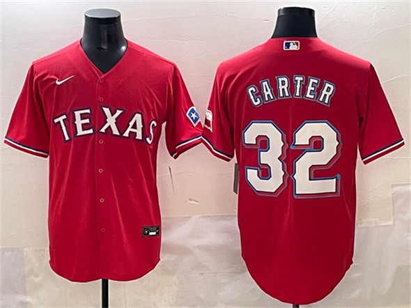 Men's Texas Rangers 32 Evan Carter Red Cool Base Stitched Baseball Jersey