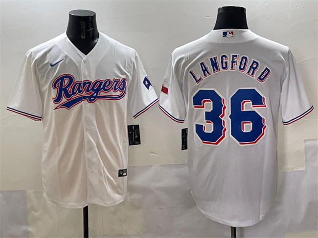 Men's Texas Rangers 36 Wyatt Langford White Cool Base Stitched Baseball Jersey