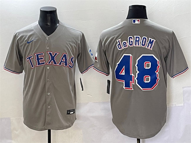 Men's Texas Rangers 48 Jacob deGrom Gray With Patch Cool Base Stitched Baseball Jersey