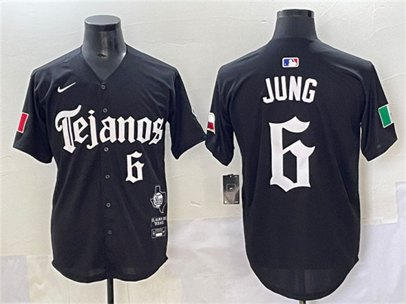 Men's Texas Rangers 6 Josh Jung Black Mexico 2025 Vapor Premier Limited Stitched Baseball Jersey