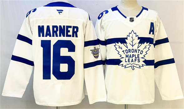Men's Toronto Maple Leafs 16 Mitchell Marner White With A Patch Stadium Series Stitched Jersey