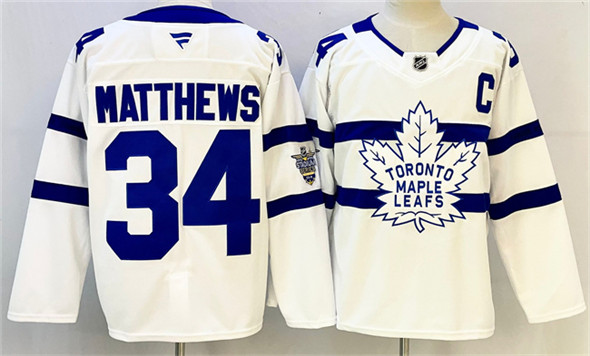 Men's Toronto Maple Leafs 34 Auston Matthews White With C Patch Stadium Series Stitched Jersey
