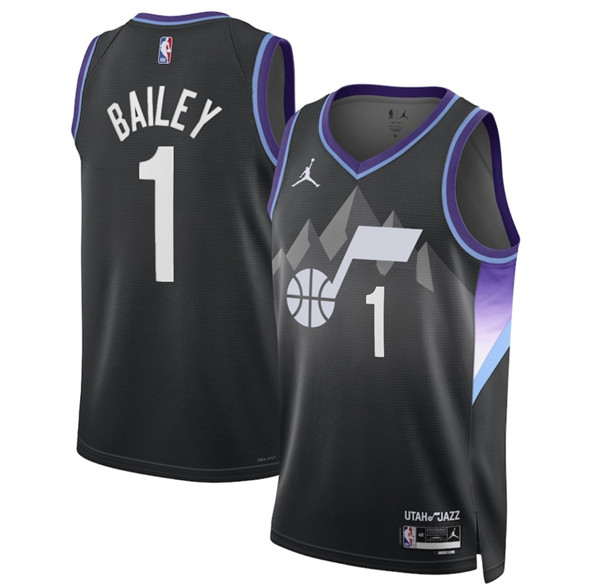 Men's Utah Jazz 1 Ace Bailey Black 2024 25 Draft Statement Edition Stitched Basketball Jersey