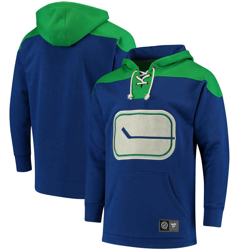 Men's Vancouver Canucks Fanatics Branded Royal Green Breakaway Lace Up Hoodie
