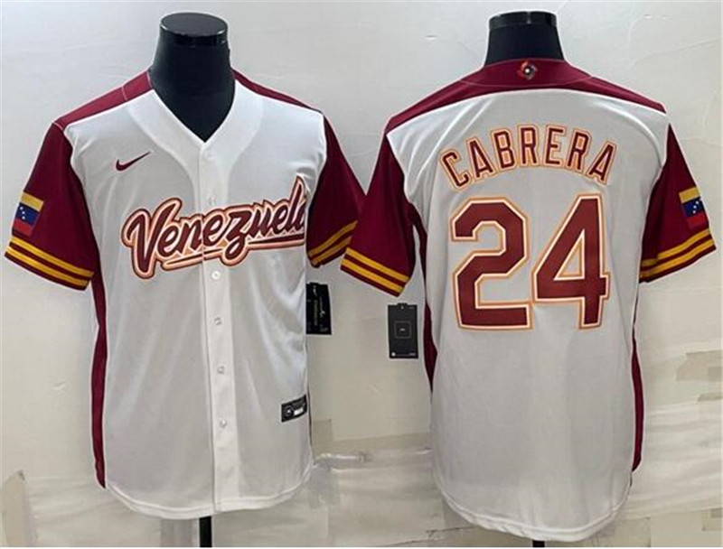 Men's Venezuela 24 Miguel Cabrera White 2023 World Baseball Classic Jerseys