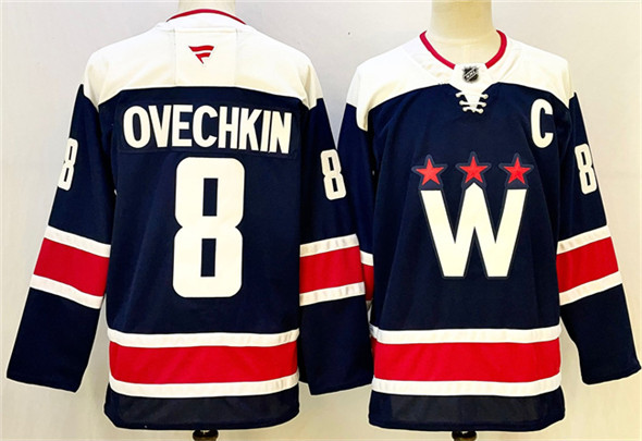 Men's Washington Capitals 8 Alexander Ovechkin Navy With C Patch Stitched Hockey Jersey