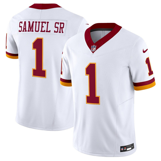 Men's Washington Commanders 1 Deebo Samuel Sr. White 2025 F.U.S.E. Throwback Vapor Limited Football Stitched Jersey