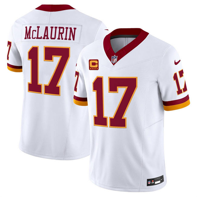 Men's Washington Commanders 17 Terry McLaurin White 2025 F.U.S.E. With 4 star C Patch Throwback Vapor Limited Football Stitched Jersey