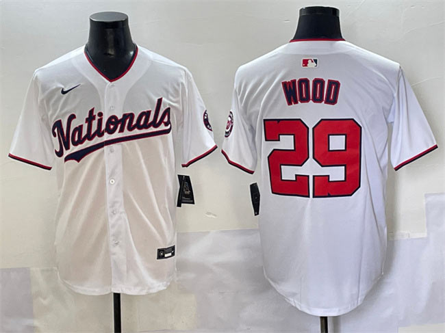 Men's Washington Nationals 29 James Wood White Home Limited Stitched Baseball Jersey