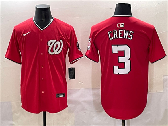 Men's Washington Nationals 3 Dylan Crews Red Limited Stitched Baseball Jersey