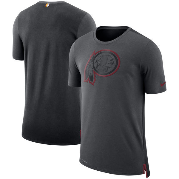Men's Washington Redskins  Charcoal Black Sideline Travel Mesh Performance T Shirt