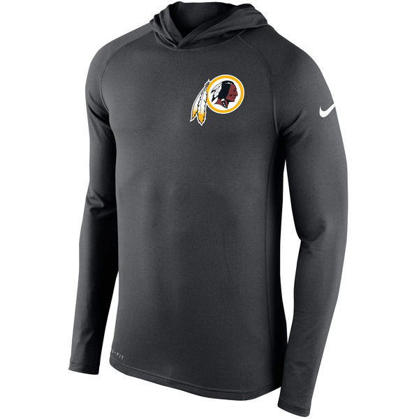 Men's Washington Redskins  Charcoal Stadium Touch Hooded Performance Long Sleeve T Shirt